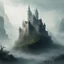 Placeholder: A elven castle in the mist undone and not fully formed in Naïve art style