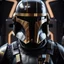 Placeholder: star wars bald male corellian pilot wearing dark gunmetal grey and black First Order special forces TIE pilot armored flightsuit and helmet with gold trim inside the jedi temple, centered head and shoulders portrait, hyperdetailed, dynamic lighting, hyperdetailed background, 8k resolution, volumetric lighting, light skin, fully symmetric details