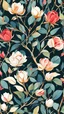 Placeholder: branches, rosebuds, thorns, 2d, vector style, flat vector style, flat colors , floral pattern, repeat, wallpaper, art nouveau in Gouache Style, Watercolor, Museum Epic Impressionist Maximalist Masterpiece, Thick Brush Strokes, Impasto Gouache, thick layers of gouache watercolors textured on Canvas, 8k Resolution, Matte Painting kintsugi poster art