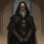 Placeholder: Dnd, fantasy, portrait, archimage, in style of medieval fresco, ruthless, violent, old, black robe