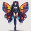 Placeholder: long hair, with detailed blueprints and engineering schematics of a walking hybrid Madagascan sunset moth insect girl, in anime style, drawings, 8k, vibrant natural colors, tight bodysuit, white skin, wings above sholder