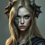 Placeholder: a portrait of an attractive blonde fantasy woman whose face is partially made of stone, medieval, gothic, digital art, stylised, gargoyle