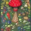 Placeholder: Patchwork,the large Amanita muscaria mushroom is a fairy home.dark masterpiece by savvas apterus.fantasy art by anna dittman.