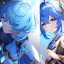 Placeholder: portrait of genshin from genshin ((genshin)) ((genshin ingame outfit)) wearing a short skirt, blue hair