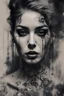 Placeholder: Portrait of a female beauties, expressive eyes, tattoos, attitude, sultry, pictorialism, dystopian, grim dark, goth, chiaroscuro, contrast, surrealism, gritty background, , grunge, graffiti, neo-expressionist , Russ Mills, Ian Miller