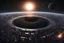 Placeholder: (Masterpiece) 4k quality, photorealistic, event horizon black hole, Singularity_Sun, Extraterrestrial Planet, mega_cities, advanced technology, darkness, starless sky