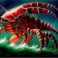 Placeholder: ultra detailed fullbody Drawing of Mecha Sea monster Gigantic RED Alien Lobster on the shore ,open mouth, with sharp teeth, with glowing Green eyes, with humungus mechanical pincers, extremely detailed digital painting, intrincate, extremely detailed face,crystal clear Big eyes, in the style of Frank Frazetta, mystical colors , perfectly centered image, perfect composition, rim light, beautiful lighting, 8k, stunning scene, raytracing