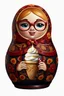 Placeholder: draw a Russian matryoshka doll in the style of Khokhloma, the matryoshka is smiling, the matryoshka has a icecream in her hands, a frontal angle, a picture on a white background, the matryoshka is drawn entirely, a highly detailed 3d picture