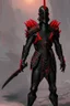 Placeholder: a man modern in military science fiction armor, the armor must be made of spiritual fabric, black and red. a fabric similar to that worn by men of the witch church of the past.