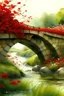 Placeholder: Vista lateral de un puente sobre un arroyo, flores rojas en la orilla, fantasía medieval, alto nivel de detalles, dibujo en acuarelas