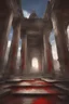 Placeholder: Broken temple with the floor covered in blood, detailed painting, sky of blood, bloody stone, creepy