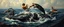 Placeholder: kick boxing match on top of whale, painted by rembrandt violence, aggression, mating, sexual behavior, whales interacting, animals attacking boats, collisions, chaos, distortion,multiple animals entangled,