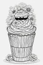 Placeholder: create a outlined coloring page of a smiling cup cake. Pay attention to the details of the faces and flowers and the emotions conveyed by the couple. White background, sketch style, half of body, use outline, Mandala style, clean line art, no shadows, no coloring, no shading, no grey.