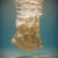 Placeholder: Golden plastic bag underwater in the 1970s, analog photography with white, damaged