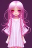 Placeholder: Loli wearing long nightgown, hands behind back, wholesome, innocent, long pink hair, tilted head