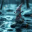 Placeholder: airbrush and pen outline, a glittering Deep Gnome (Svirfneblin) balancing on frozen pond, goa psy ambient in the style of vangelis and fsol, source vibrations, bokeh like f/0.8, tilt-shift lens 8k, high detail, smooth render, down-light, unreal engine, prize winning