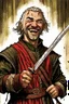 Placeholder: Strand von Zarovich smiling, holding a bloodied sword