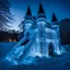 Placeholder: a castle entirely made from transparent ice, an ice sculpted lynx displayed at the entrance, everything from transparent glassy ice :: Professional photography, natural lighting, canon lens, shot on dslr 64 megapixels sharp focus, depth of field, hdr, white and blue theme