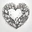 Placeholder: "heart" The image is a minimalistic illustration on a pure white background. the neighborhood is filled with leaves. Use elongated contours.