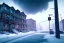 Placeholder: Michigan, streets of detroit, slums, snow, winter , run down, residental homes , destroyed buildings, unity, scriptable render pipeline , blue tone, volumetric , blue emission , fog , lighting.