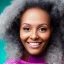 Placeholder: Futuristic Portrait of a black woman with realistic facial features, perfect smile, and coily hair in winter wonderland