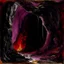 Placeholder: A dark purple lava flows in underground painted by Claude Monet