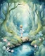 Placeholder: An enchanting forest scene with a cute anime girl, surrounded by bioluminescent plants, curious woodland creatures, and a gentle stream, a feeling of tranquility and harmony with nature, Artwork, watercolor on textured paper