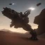 Placeholder: Armored Core machine robot fights another Armored Core fly in the sky in the desert with the ocean where you can see the space in the sky with the twilight on the horizon, 4k resolution