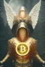 Placeholder: running berserker portrait , no face, black jogging suite , in the night Alps , holding bitcoin , angels background, volumetric gold light, high detail, dark leaf tree, dark mountains in background, perfect