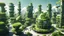 Placeholder: greenery architectural buildings in solar punk city