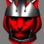 Placeholder: Modélisme trois dimensions, visage de chat, anthropomorphique, habillé comme un samurai, armure très détaillé, armure rouge, armure argent