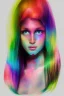 Placeholder: Beautiful perfect perfectly centered photorealistic lady crayon on pastel paper long hair, shiny metallic silver hair, rainbow cropped top t-shirt full-body portrait by Greg Rutkowski, medium shot