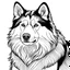 Placeholder: A line art of a dog (Alaskan Malamute). make this black and white and a bit filly