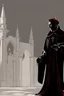 Placeholder: cardinal priest, reading, shadow, silhouette, gray background, medieval, illustration,