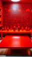 Placeholder: An orangish red laboratory with vials painted by Keith Haring