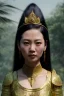 Placeholder: Thailand girl head portrait, warrior costume, village, meditation, woods, cyberpunk, 8k quality