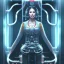 Placeholder: upper body of lady in elevator, machine with gears and ropes, book cover, fantasy art, sketch, movie poster, mirrors