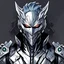 Placeholder: Logo silver skinned anime Dragman cyberpunk with dragon mask in his eyes