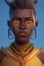 Placeholder: african head portrait, warrior costume, village, meditation, woods, galaxy sky, 8k quality