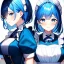 Placeholder: Clear focus, 8k, girl, high quality, detailed, blue hair, blue eyes, beautiful lighting, vibrant colors, nervous, maid