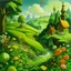 Placeholder: A green fairy kingdom with flowers painted by Thomas Hart Benton