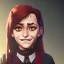 Placeholder: Portrait of a smiling 10 year old witch girl with brown bangs across her forehead