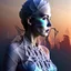 Placeholder: smoke plumes, clouds, smog, city scape with pollution, woman, double exposure photography, colourful nature, clean sharp focus, on white background, Fractal Geometry buildings, sacred geometry