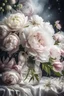 Placeholder: professional foto fantasy, beautiful bouquet of white,realistic photo,sketch, delicate drawing,oil painting, beautiful landscape, branch of large lush white and pink lace peonies of large flowers, pixel graphics, lots of details, sensuality,realism, high quality, decoration, hyperdetalization, professionally, filigree, hyperrealism, transparency, delicate pastel tones,backlight, contrast,fantastic, fabulous,unreal, translucent,luminous, clear lines,light green,white and pink