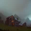 Placeholder: abandoned Goldmine Buildings in the mountains, stormy weather