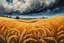 Placeholder: Create an abstract landscape painting of golden stems of wheat with the backdrop of a cloudy sky. Multiple vivid alcohol ink splashes and streams Modifiers: elegant intricate beautiful high detail fantastic view high definition James Jean Dark background Mark Ryden style very high definition dramatic composition glossy deep emboss