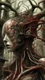 Placeholder: Quintessential Horror Surrealism:A woman Gothic cyber-surreal figure's form undergoes catastrophic dimensional fission through Seedream 3D recursive rendering, fracturing into chaos Legion Doodle simultaneous nightmare realities while simultaneously occupying four perforated reality levels—manifests as a blood-drenched forest where trees weep crimson sap and bioluminescent fungi pulse with recursive Fibonacci patterns, surrounded by carnivorous flowers with fanged mouths dripping neon venom; mat