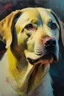 Placeholder: Portrait of a yellow Labrador in the style of mark adlington, chalk, pastel