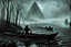 Placeholder: on the dark river in a boat the crepy boatman is the death goes for the souls of the dead people, surreal style, dark colors, strange landscape, detailed, sinister, depressive, surreal style crepy stunning