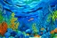 Placeholder: A blue underwater coral reef designed in Japanese origami painted by Alexej von Jawlensky